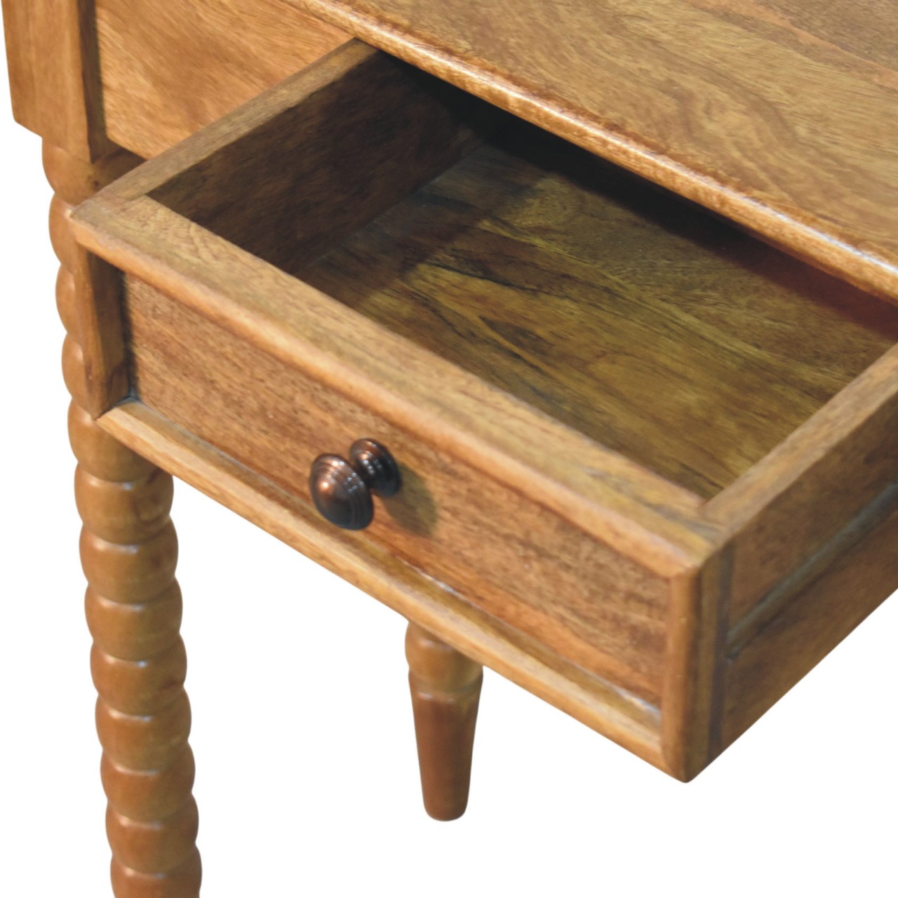 Solid Mango Wood Amber Oak Finished 1 Drawer Spindle Console Table - Image 9
