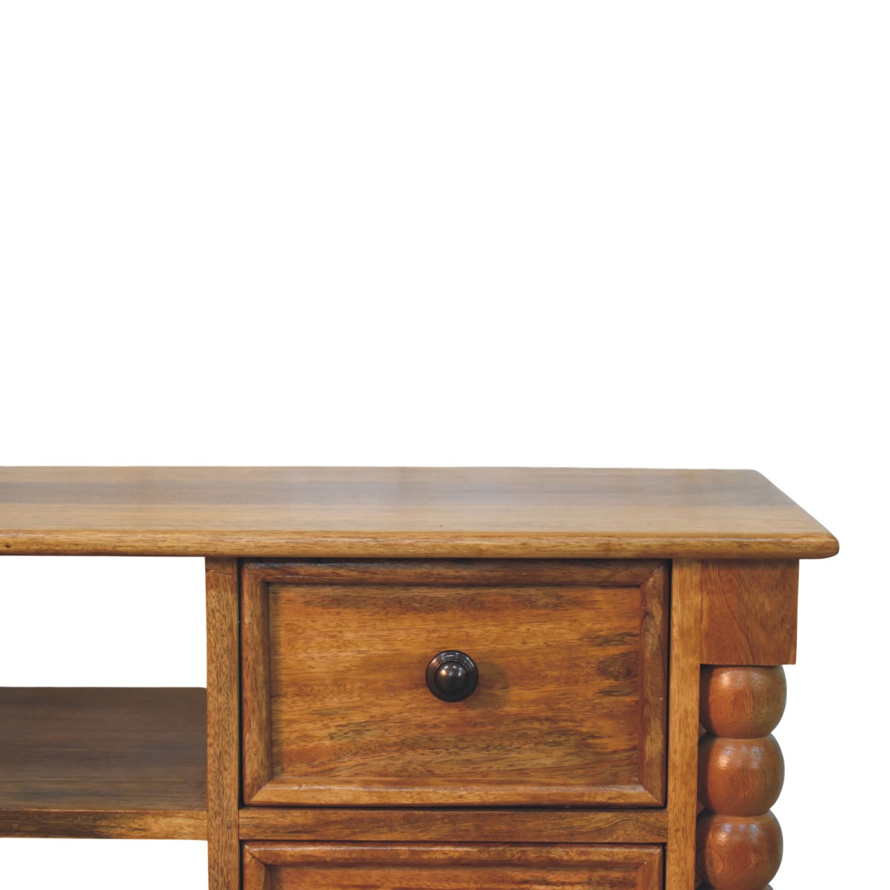 Solid Mango Wood Amber Oak Finished 4 Drawer Spindle Media Unit - Image 6