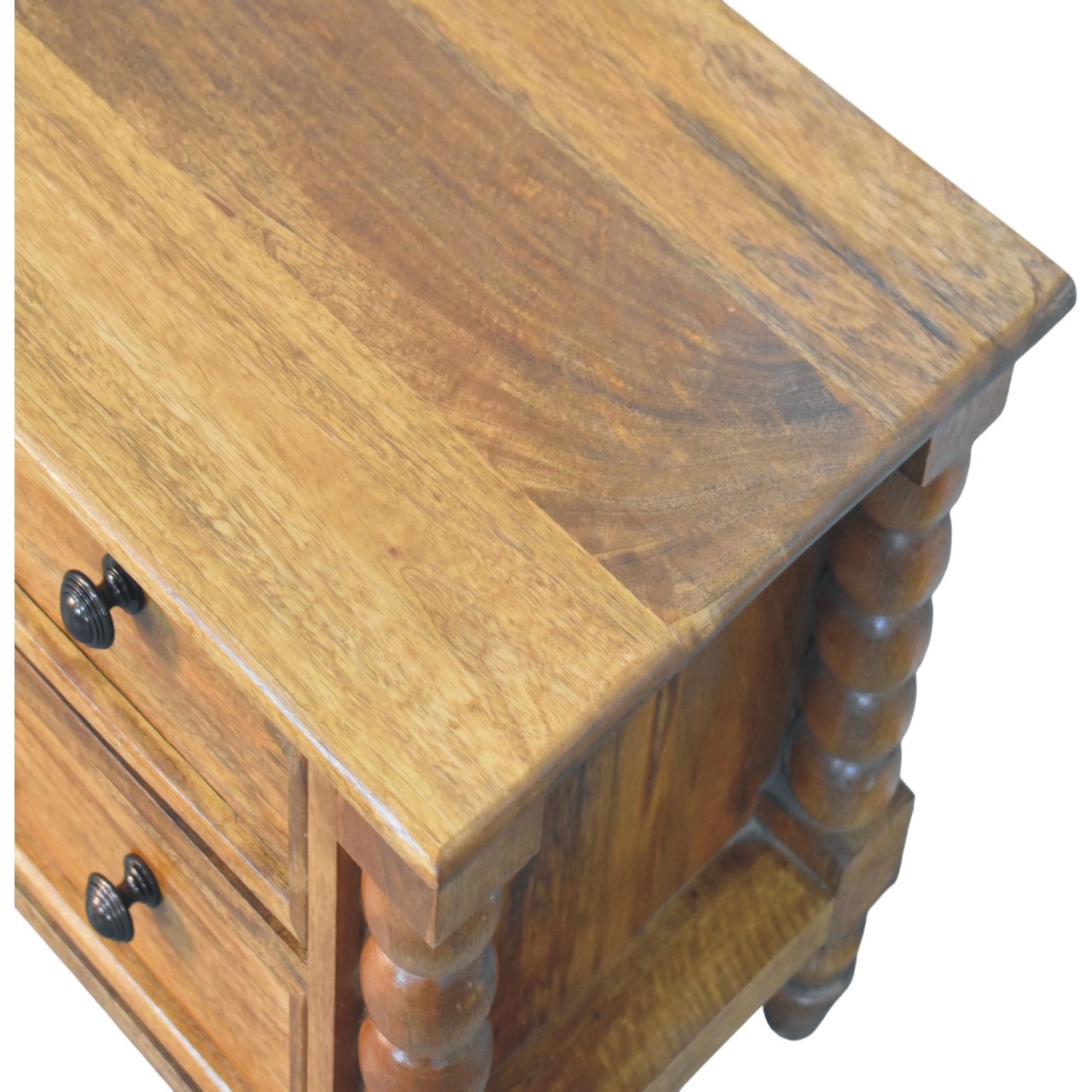 Solid Mango Wood Amber Oak Finished 4 Drawer Spindle Media Unit - Image 7