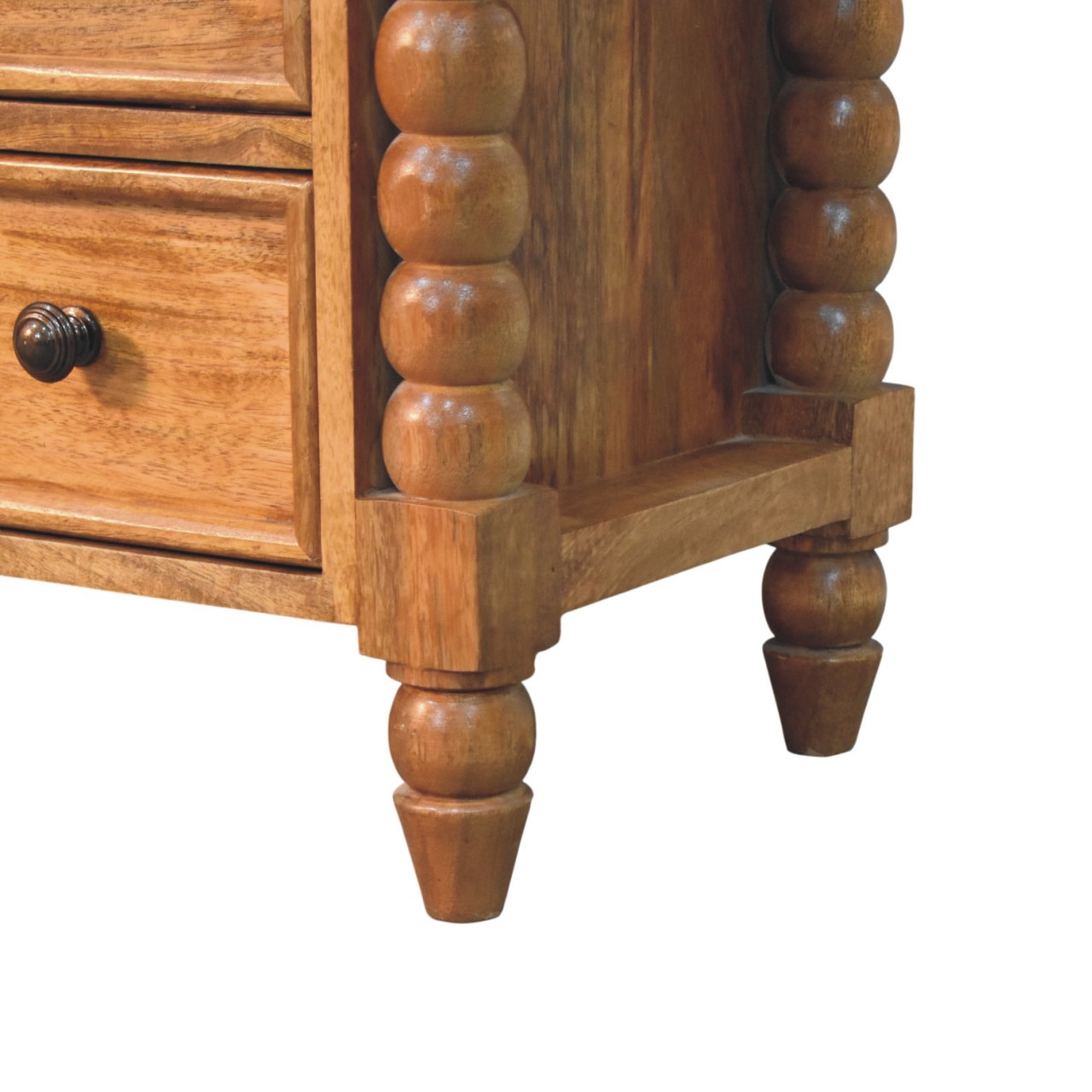 Solid Mango Wood Amber Oak Finished 4 Drawer Spindle Media Unit - Image 9