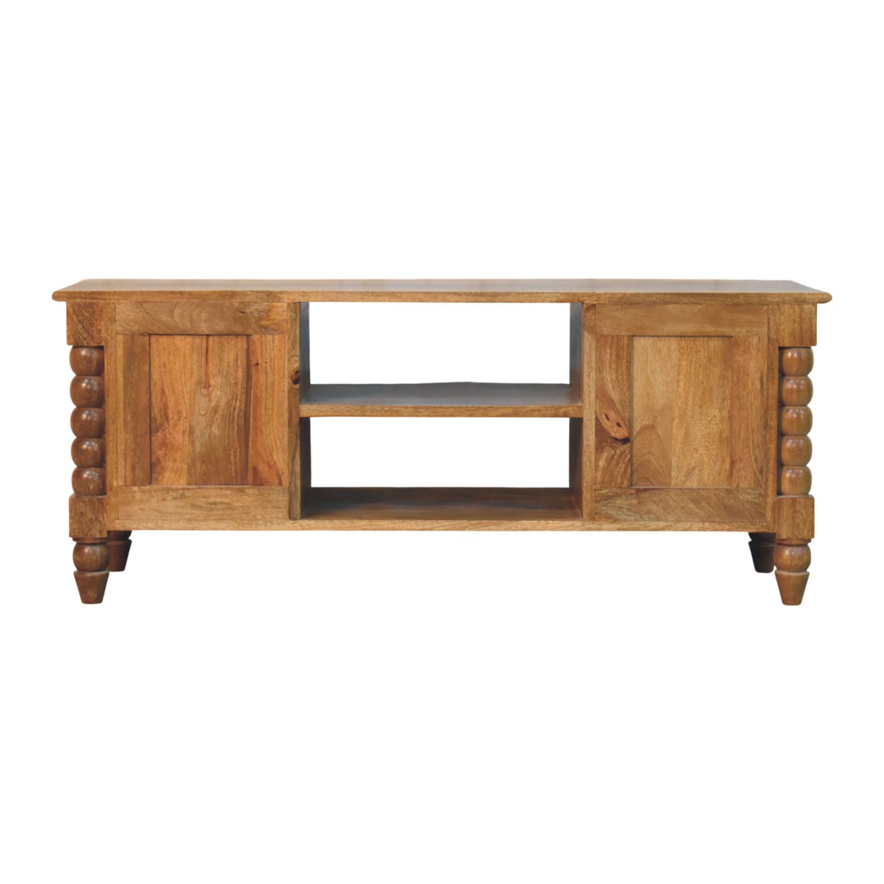 Solid Mango Wood Amber Oak Finished 4 Drawer Spindle Media Unit - Image 2