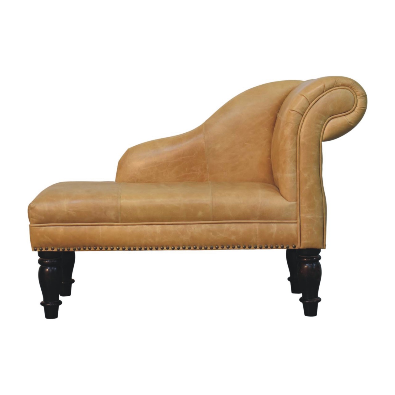Solid Mango Wood Tan Leather Heritage Chaise - Image 3