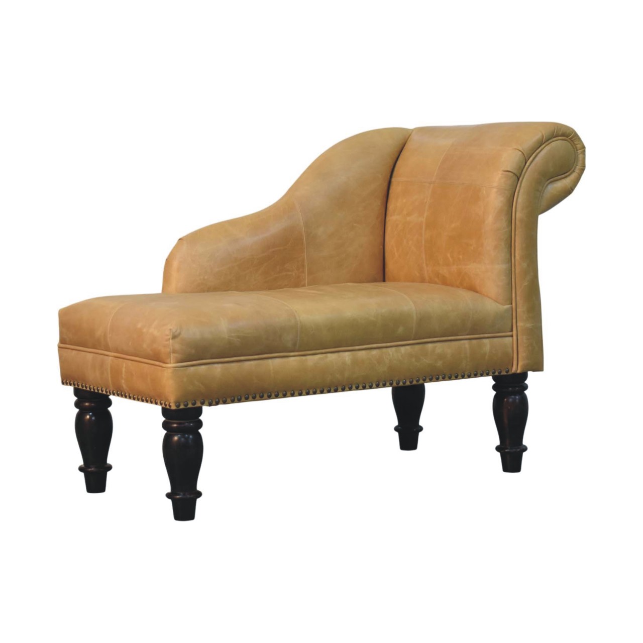 Solid Mango Wood Tan Leather Heritage Chaise - Image 4