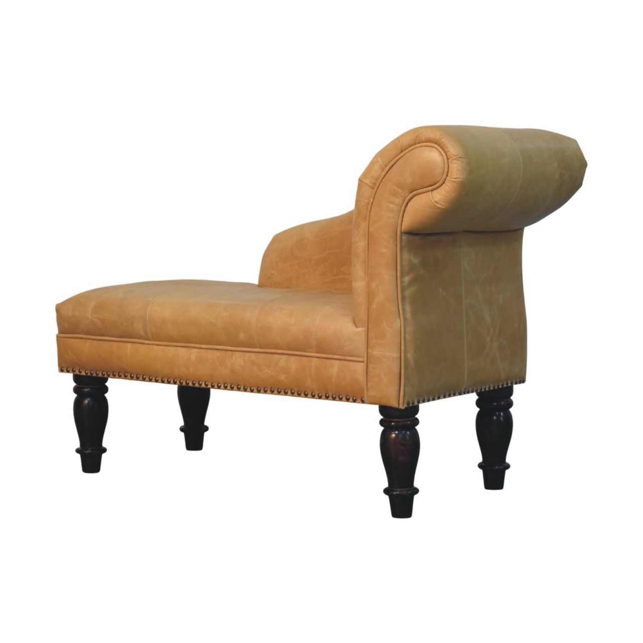 Solid Mango Wood Tan Leather Heritage Chaise - Image 5