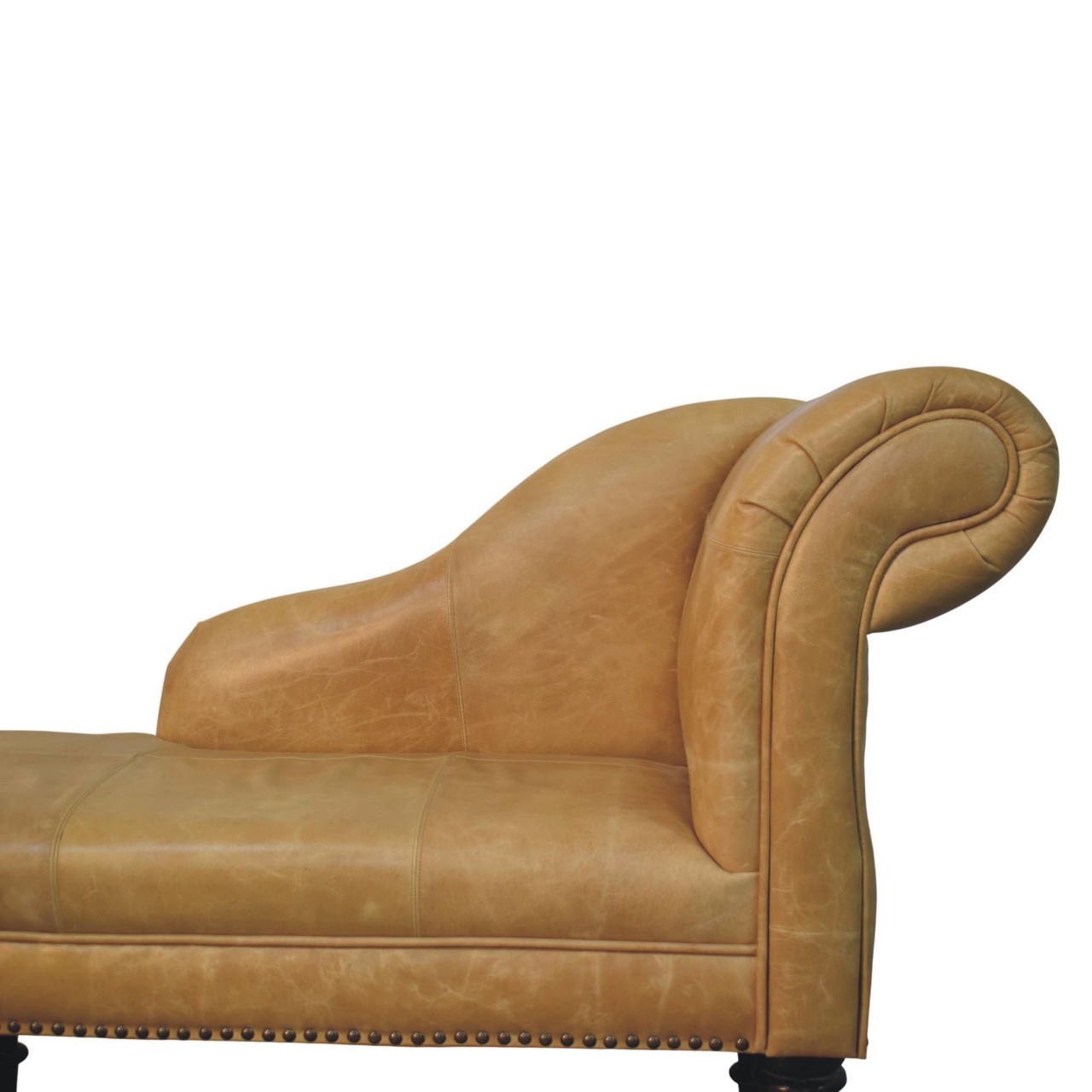 Solid Mango Wood Tan Leather Heritage Chaise - Image 6
