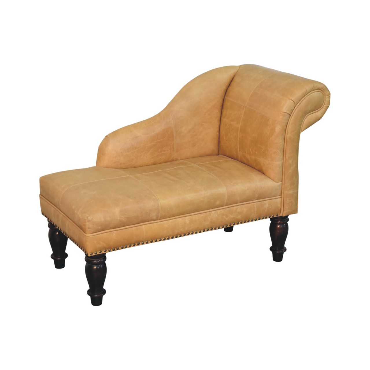 Solid Mango Wood Tan Leather Heritage Chaise - Image 8