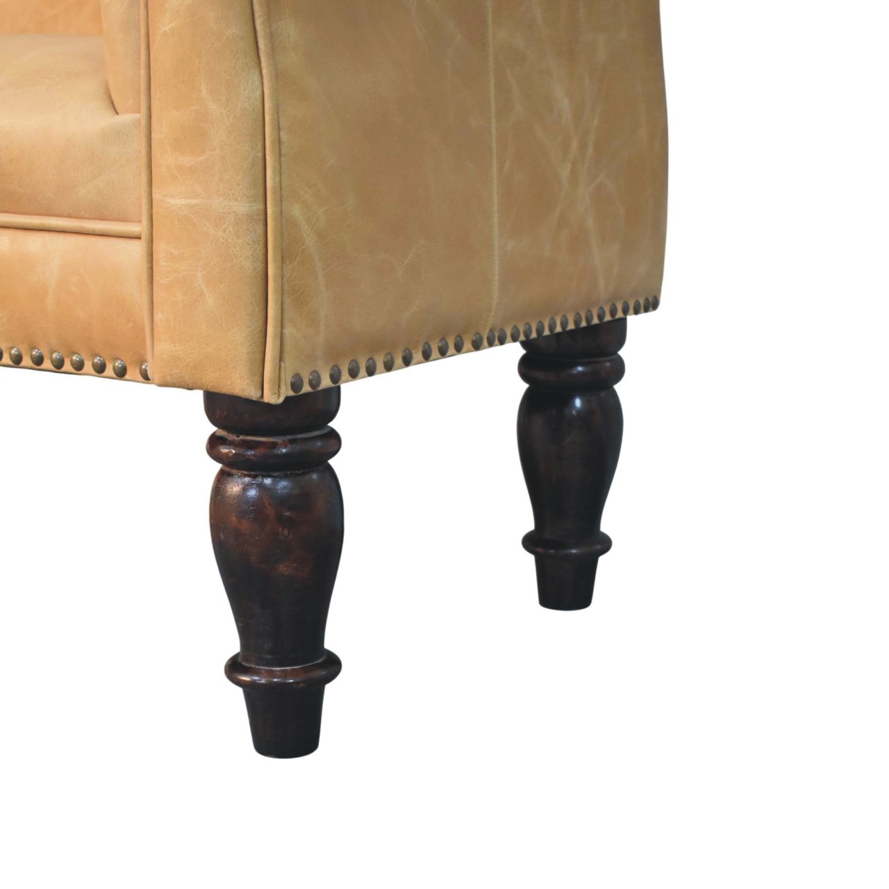 Solid Mango Wood Tan Leather Heritage Chaise - Image 9