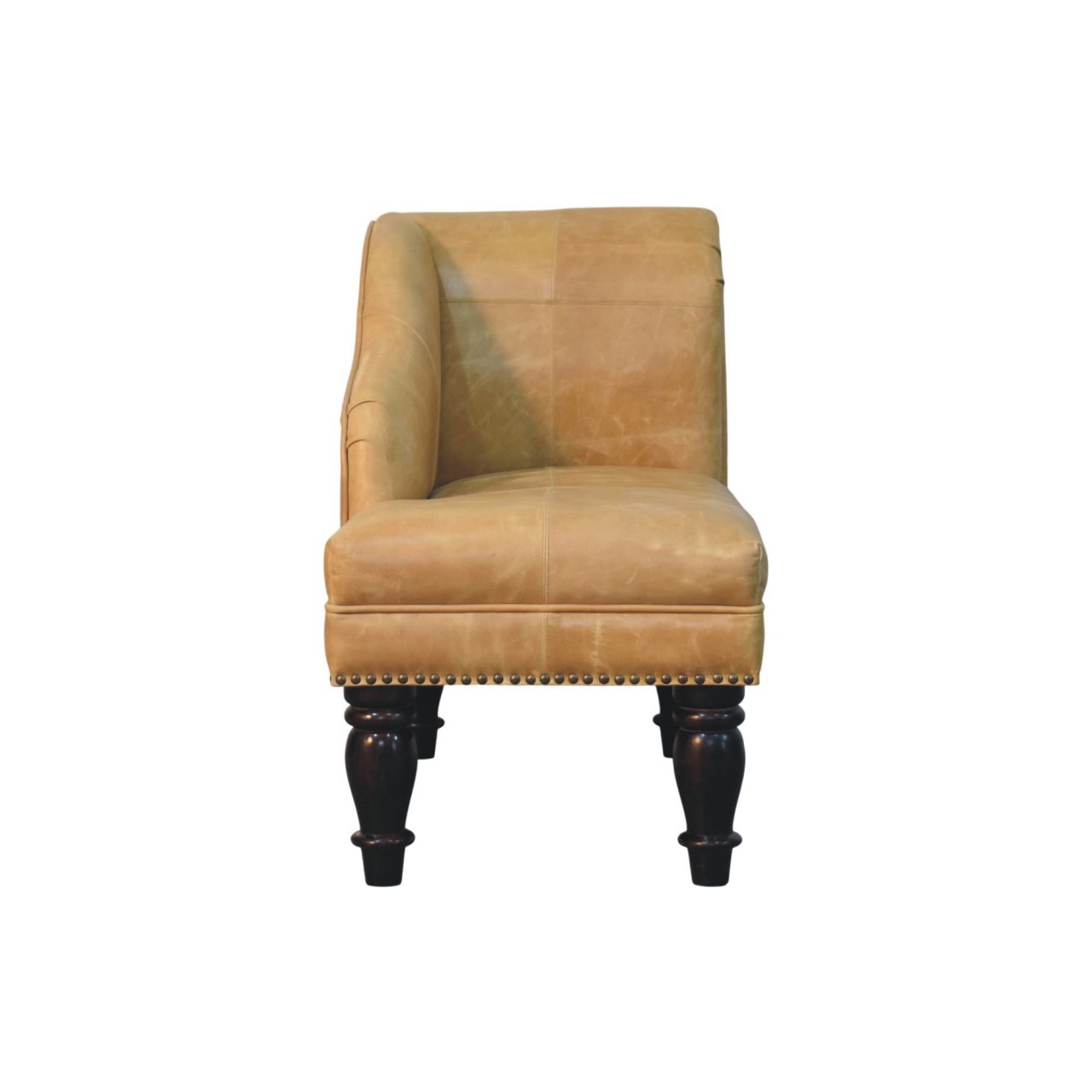 Solid Mango Wood Tan Leather Heritage Chaise - Image 10