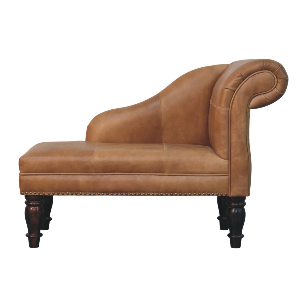 Solid Mango Wood Brown Leather Heritage Chaise - Image 3