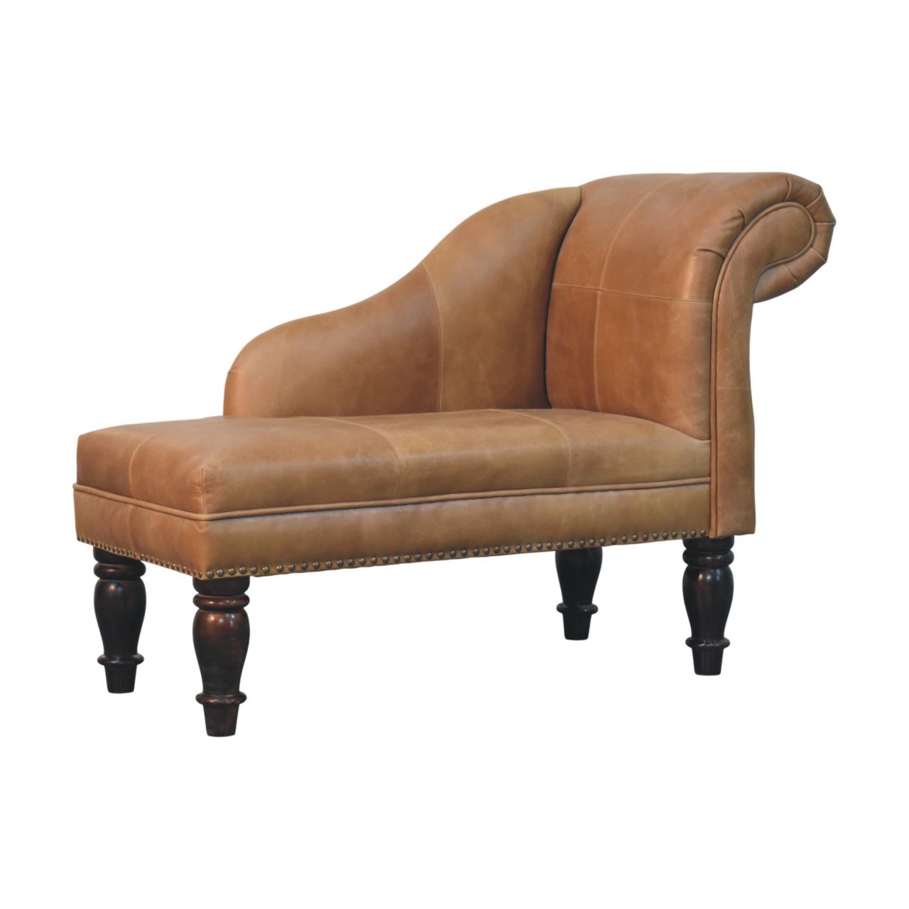 Solid Mango Wood Brown Leather Heritage Chaise - Image 5