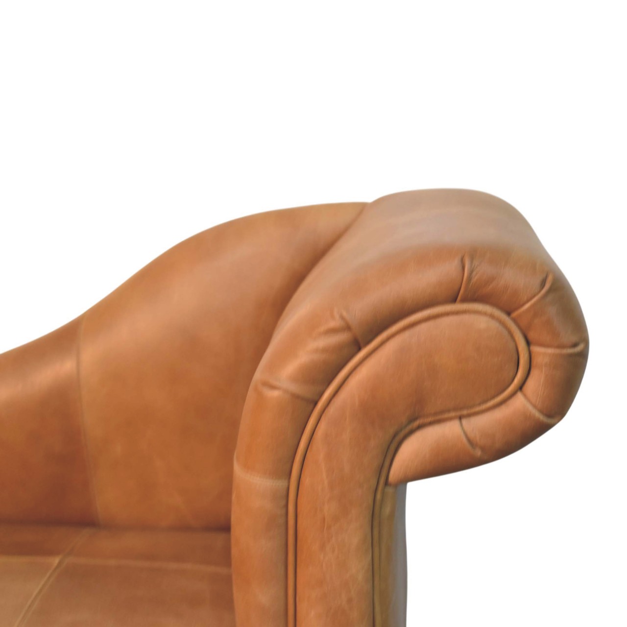 Solid Mango Wood Brown Leather Heritage Chaise - Image 6