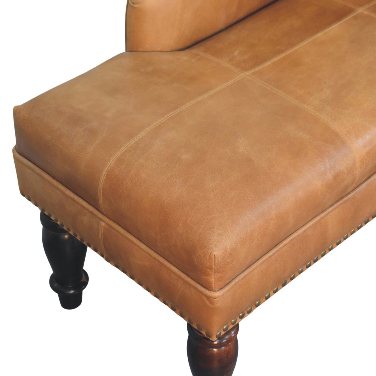 Solid Mango Wood Brown Leather Heritage Chaise - Image 7