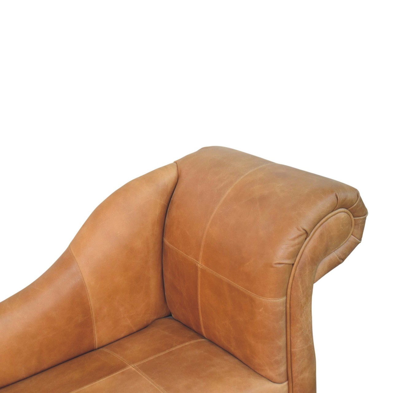 Solid Mango Wood Brown Leather Heritage Chaise - Image 8