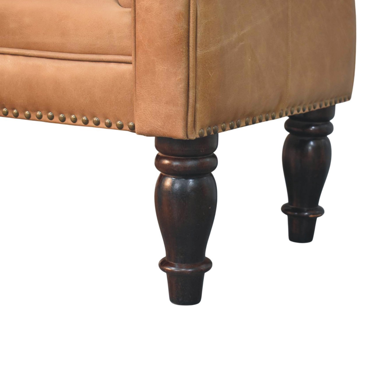 Solid Mango Wood Brown Leather Heritage Chaise - Image 9