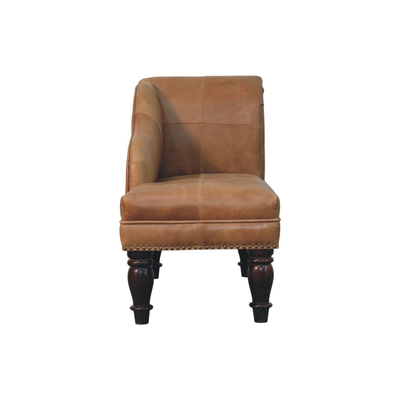 Solid Mango Wood Brown Leather Heritage Chaise - Image 10