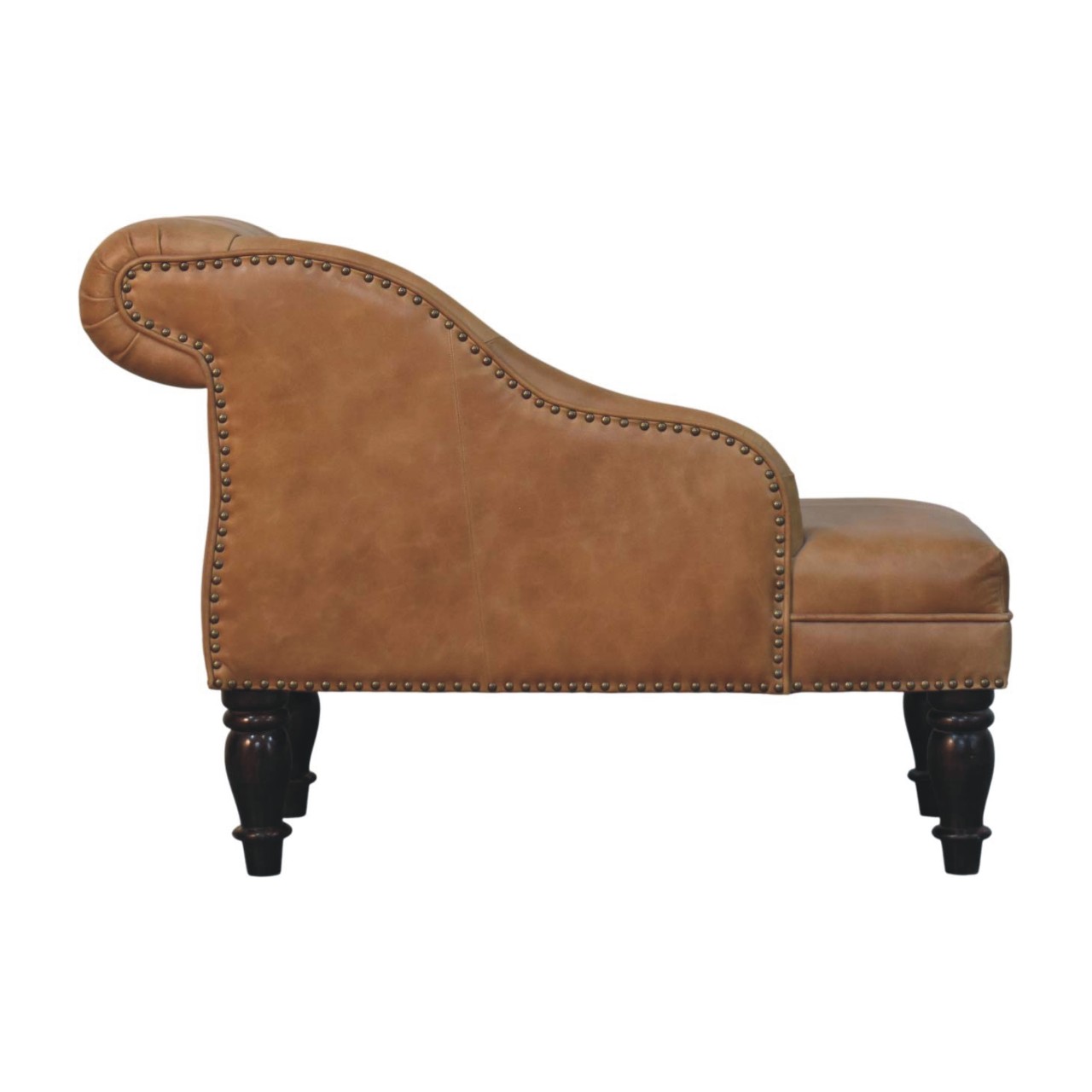 Solid Mango Wood Brown Leather Heritage Chaise - Image 2