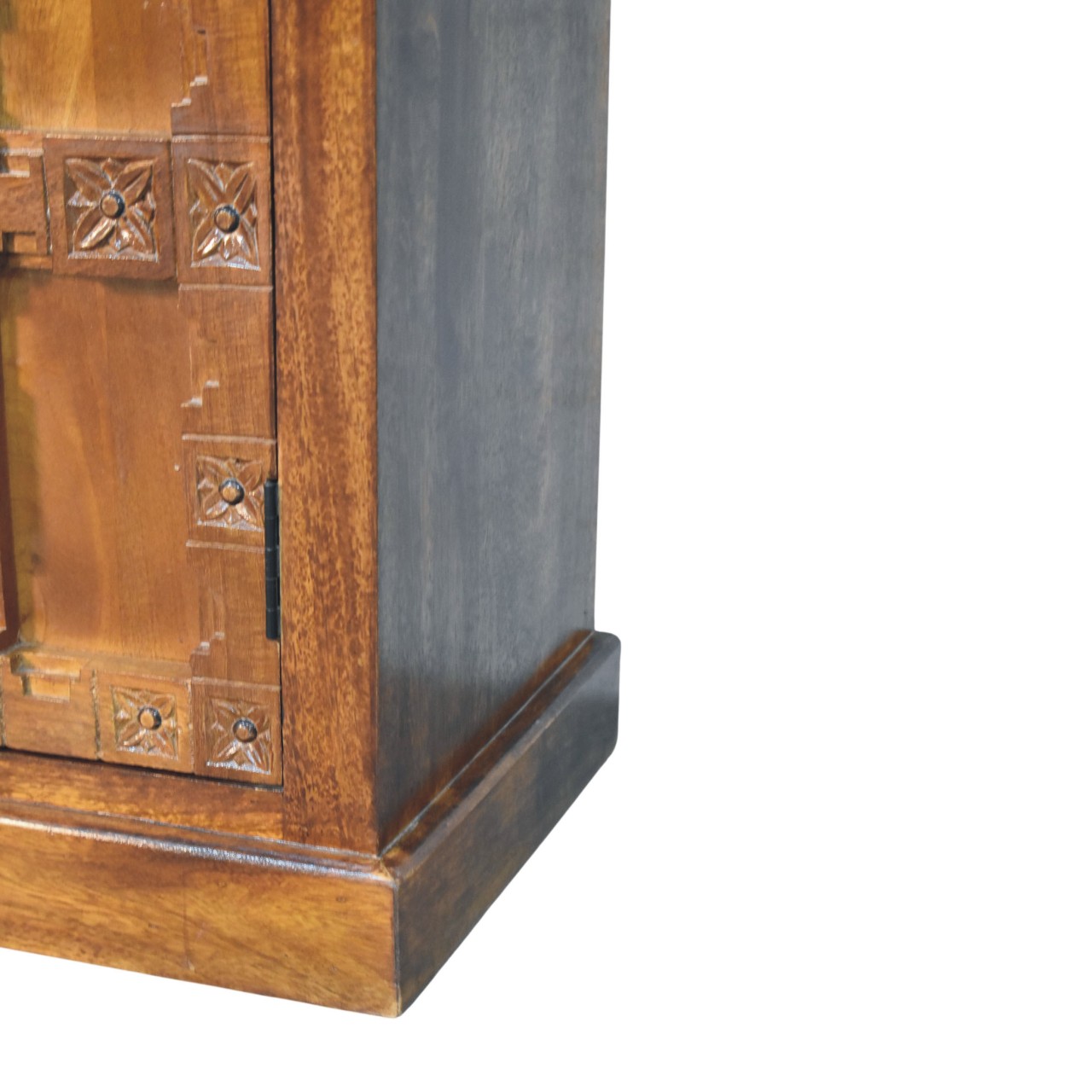 Solid Mango Wood Amber Oak Finished Heritage Carved 2 Drawer 2 Door Cabinet - Image 9