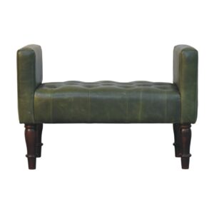 Walnut Green Leather Bedroom Bench