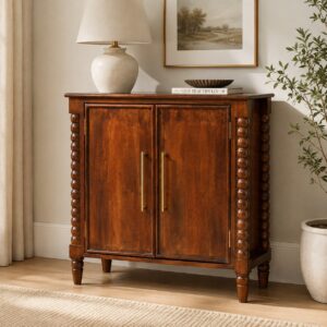 Solid Mango Wood Wine Wood Finished Spindle Heritage 2 Door Cabinet