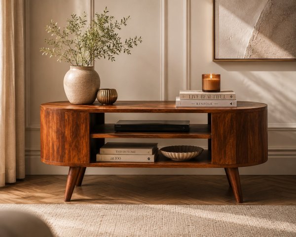 Solid Mango Wood Chestnut Finished 2 Slots Cortez Media Unit
