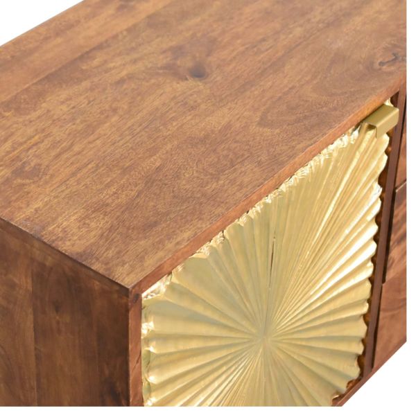 Solid Mango Wood Chestnut Finished 3 Drawer 1 Door Manila Gold Sunburst Sideboard - Image 5
