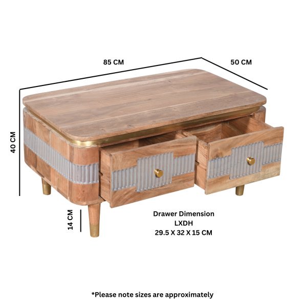 Wilton Acacia Wood 2 Drawers Coffee Table - Image 5