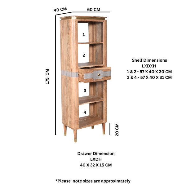 Wilton Acacia Wood 1 Drawers Open Bookcase - Image 4