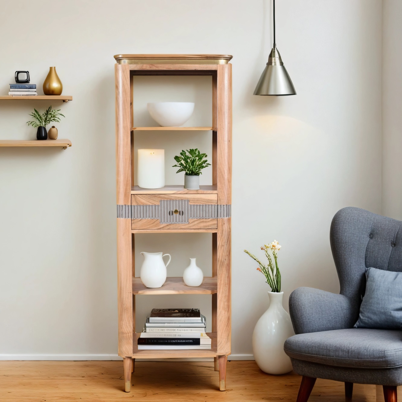 Wilton Acacia Wood 1 Drawers Open Bookcase - Image 5