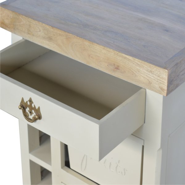 Solid Mango Wood Oak Finished Hand Painted Cream2 Drawer French Style Cabinet - Image 8