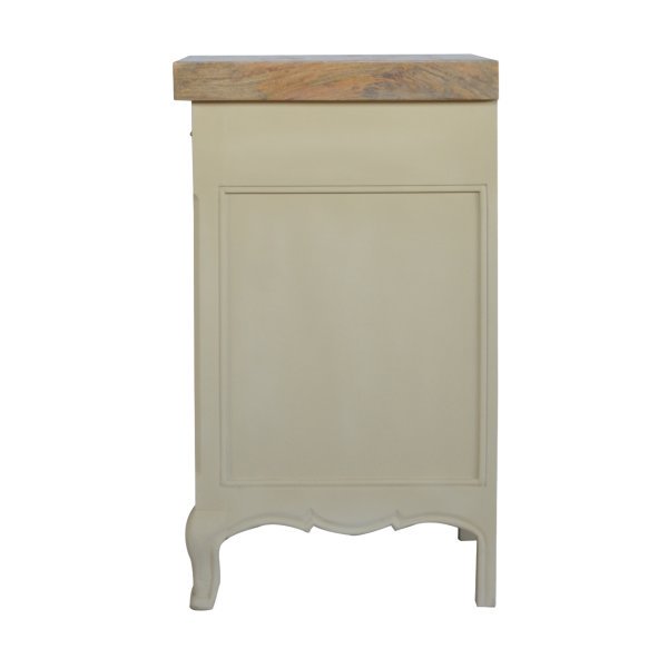Solid Mango Wood Oak Finished Hand Painted Cream2 Drawer French Style Cabinet - Image 4