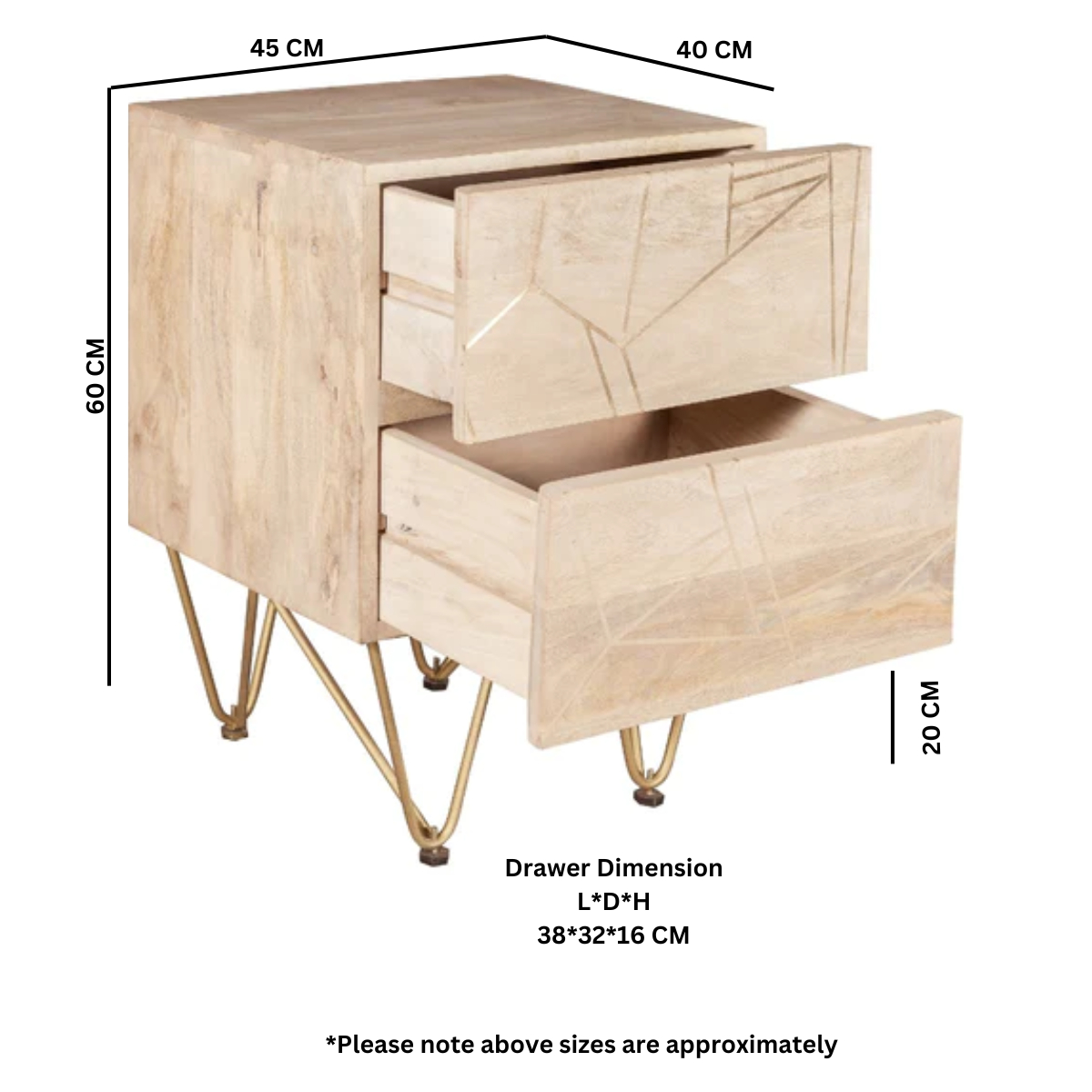 Light Gold 2 Drawer Side Table - Image 6