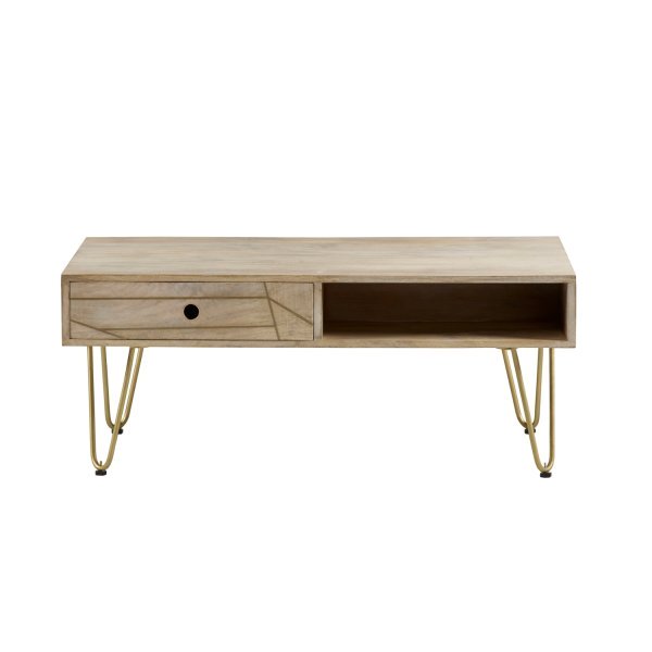Light Gold Rectangular Coffee Table with Drawer - Image 2
