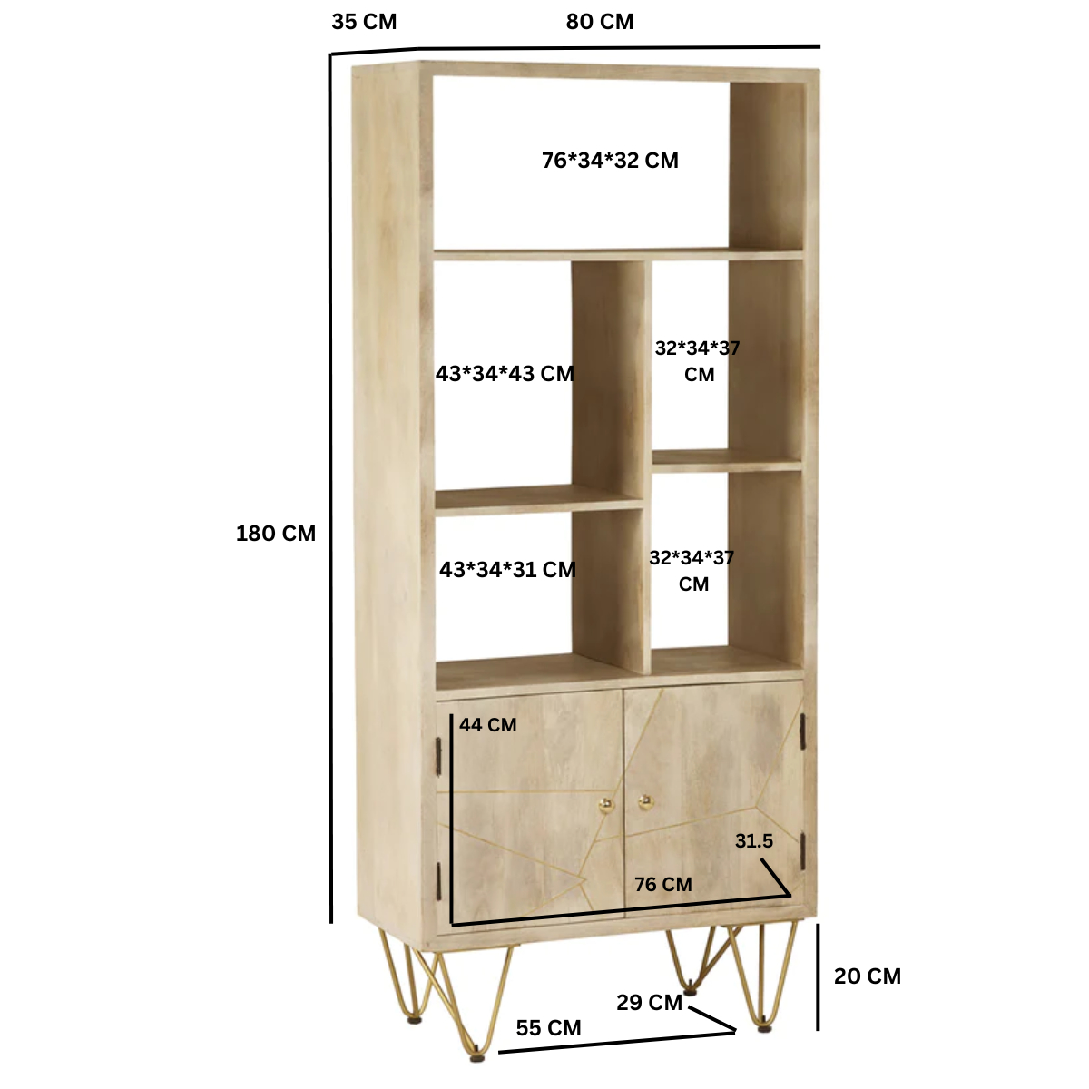 Light Gold Large Bookcase 2 Door - Image 4