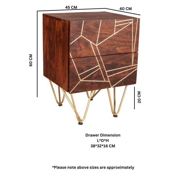 Dark Gold 2 Drawer Side Table - Image 4