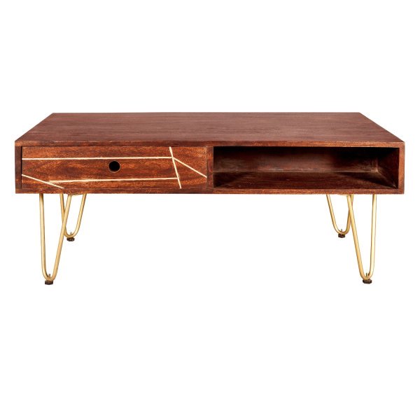 Dark Gold Rectangular Coffee Table with Drawer - Image 2