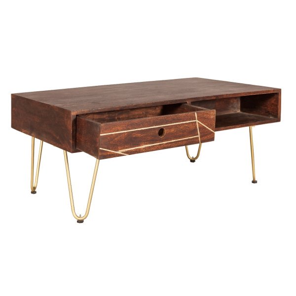 Dark Gold Rectangular Coffee Table with Drawer - Image 3
