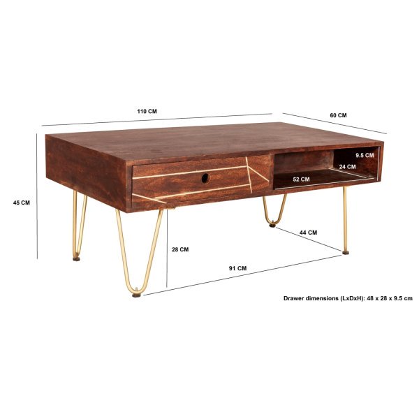 Dark Gold Rectangular Coffee Table with Drawer - Image 7