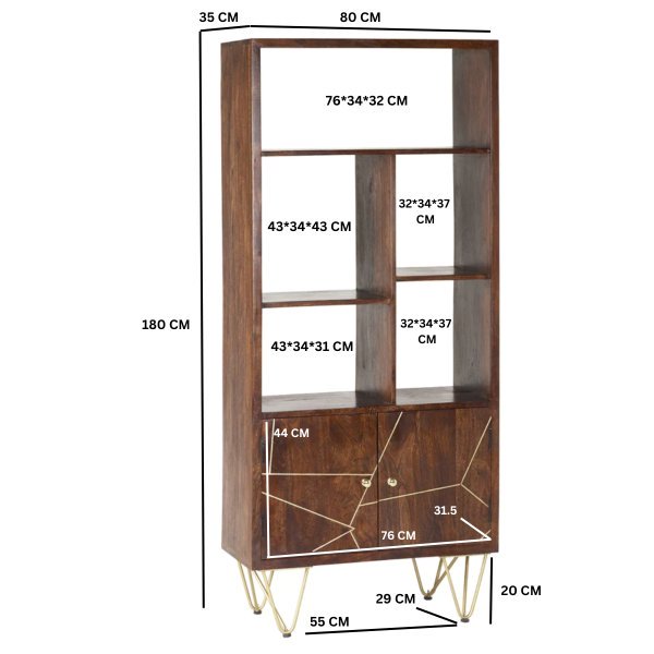 Dark Gold Large Bookcase 2 Door - Image 5