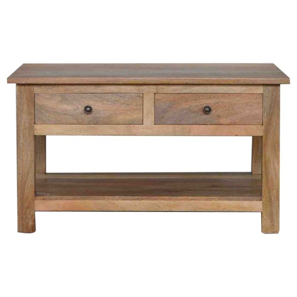 Solid Mango Wood Oak Finished Country 4 Drawer Coffee Table