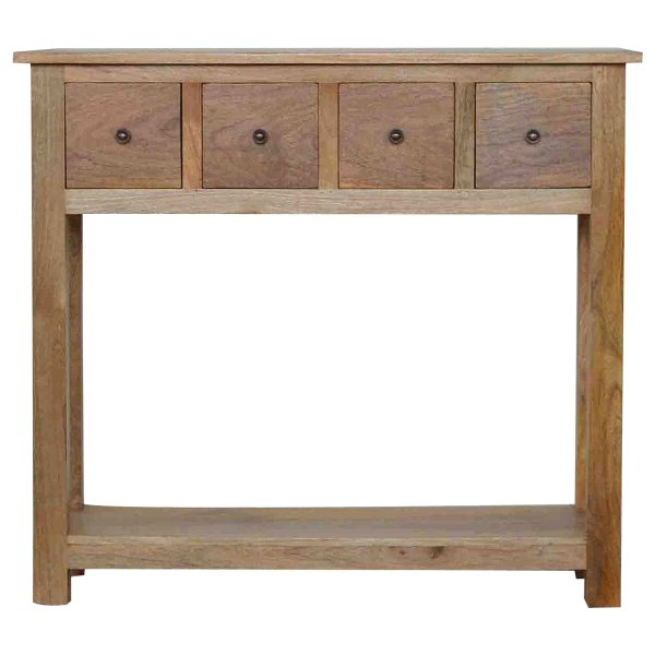 Solid Mango Wood Oak Finished 4 Drawer Country Console