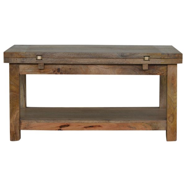 Solid Mango Wood Oak Finished Extending Trilogy Coffee Table - Image 11