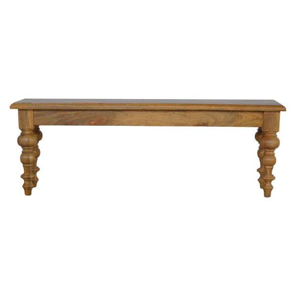Solid Mango Wood Oak Finished Bench with Turned Legs