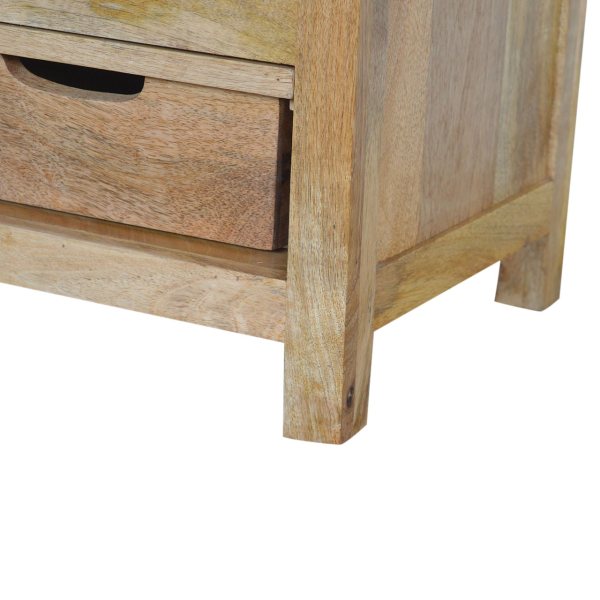 Solid Mango Wood Oak Finished 9 Bottle Wine Cabinet with 3 Drawer Storage - Image 3