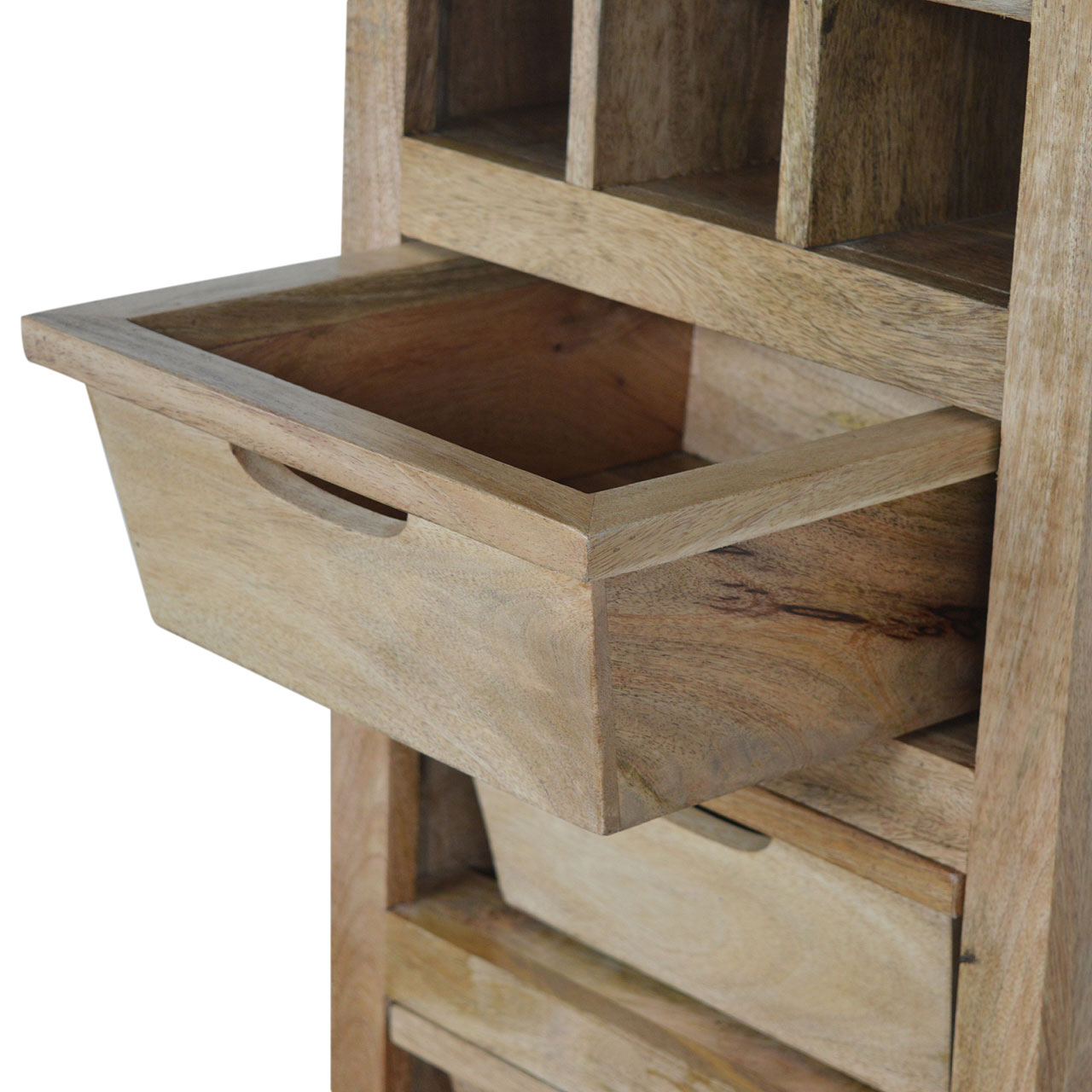 Solid Mango Wood Oak Finished 9 Bottle Wine Cabinet with 3 Drawer Storage - Image 12