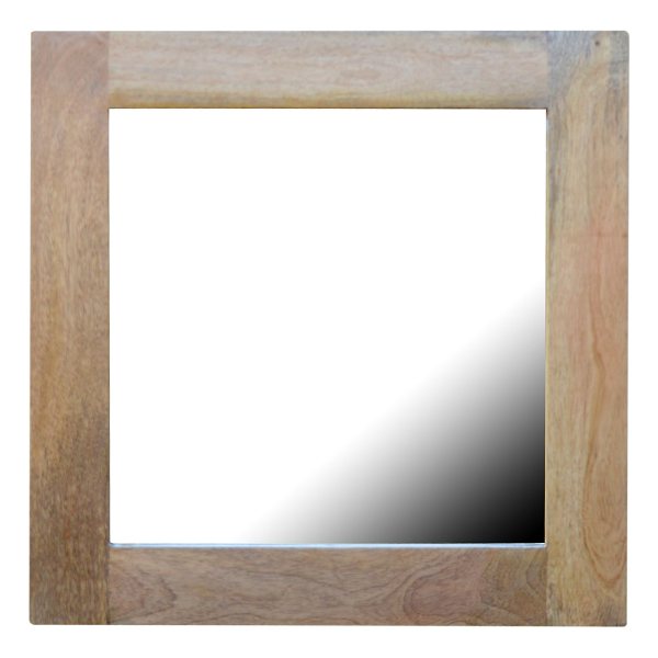 Solid Mango Wood Oak Finished Square Wooden Frame with Mirror
