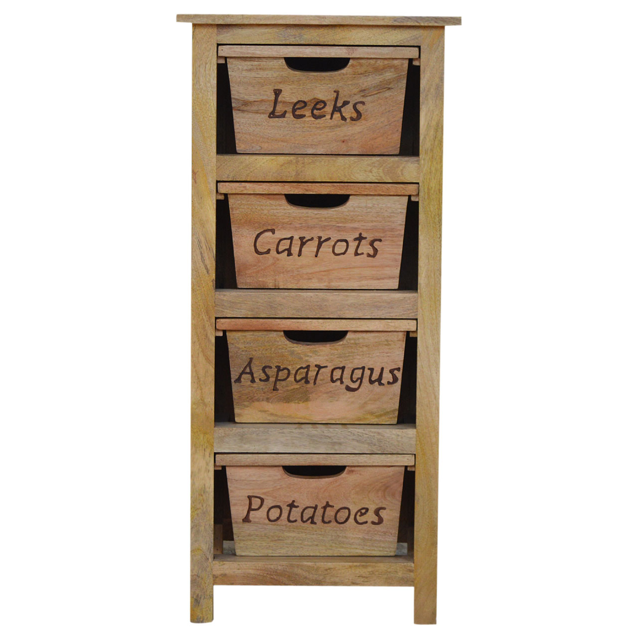 Solid Mango Wood Oak Finished 4 Drawer Kitchen Cabinet