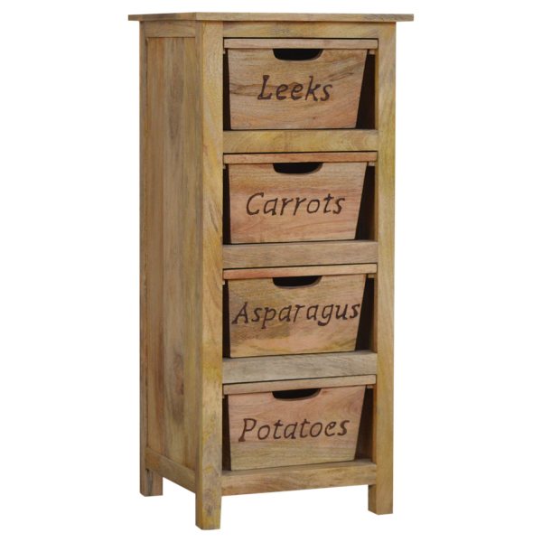 Solid Mango Wood Oak Finished 4 Drawer Kitchen Cabinet - Image 3