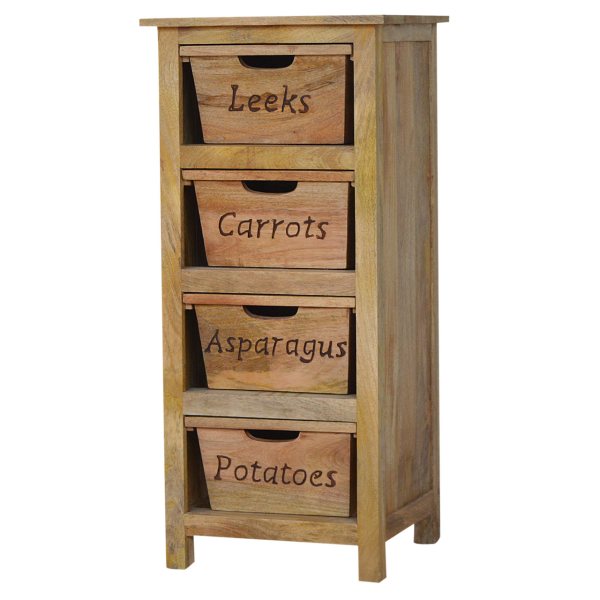 Solid Mango Wood Oak Finished 4 Drawer Kitchen Cabinet - Image 4