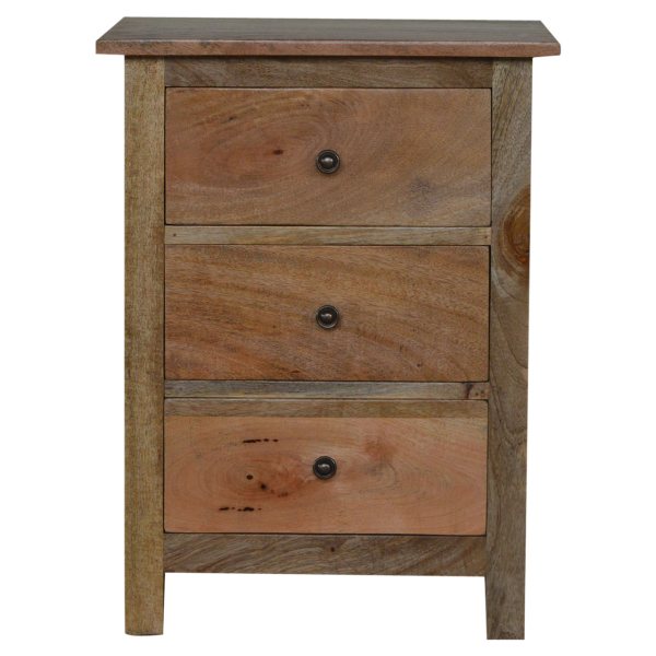 Solid Mango Wood Oak Finished 3 Drawer Country Style Bedside