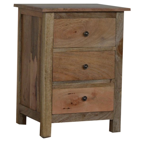 Solid Mango Wood Oak Finished 3 Drawer Country Style Bedside - Image 3
